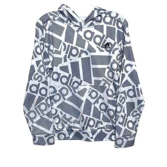 adidas Other - Adidas Hoodie All Over Spell Out Logo Sweatshirt Pullover Kids Boys L 14-16